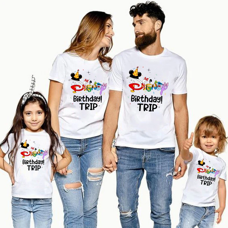 2023 Disney Birthday Trip Family Matching Shirts Cotton Dad Mom Kids T-shirts Baby Rompers Funny Family Look Birthday Outfits