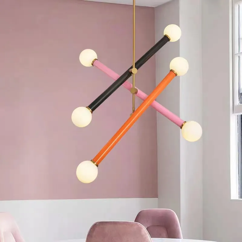 Тройная люстра Elma минималистичные красочные трубчатые светильники арт-деко