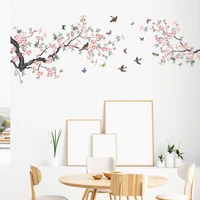 pink beautiful romantic decor fresh branch bird butterfly wallpaper bedroom living room porch home wall decoration self adhesive