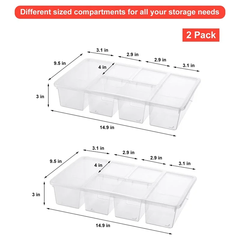 YWDZ-2 Pack Разделенные подносы для овощей с крышками, коробки для закусок в холодильнике с отделениями, прозрачные коробки для хранения в холодильнике (art.: 3920cf45f248b) - 3920cf45f248b