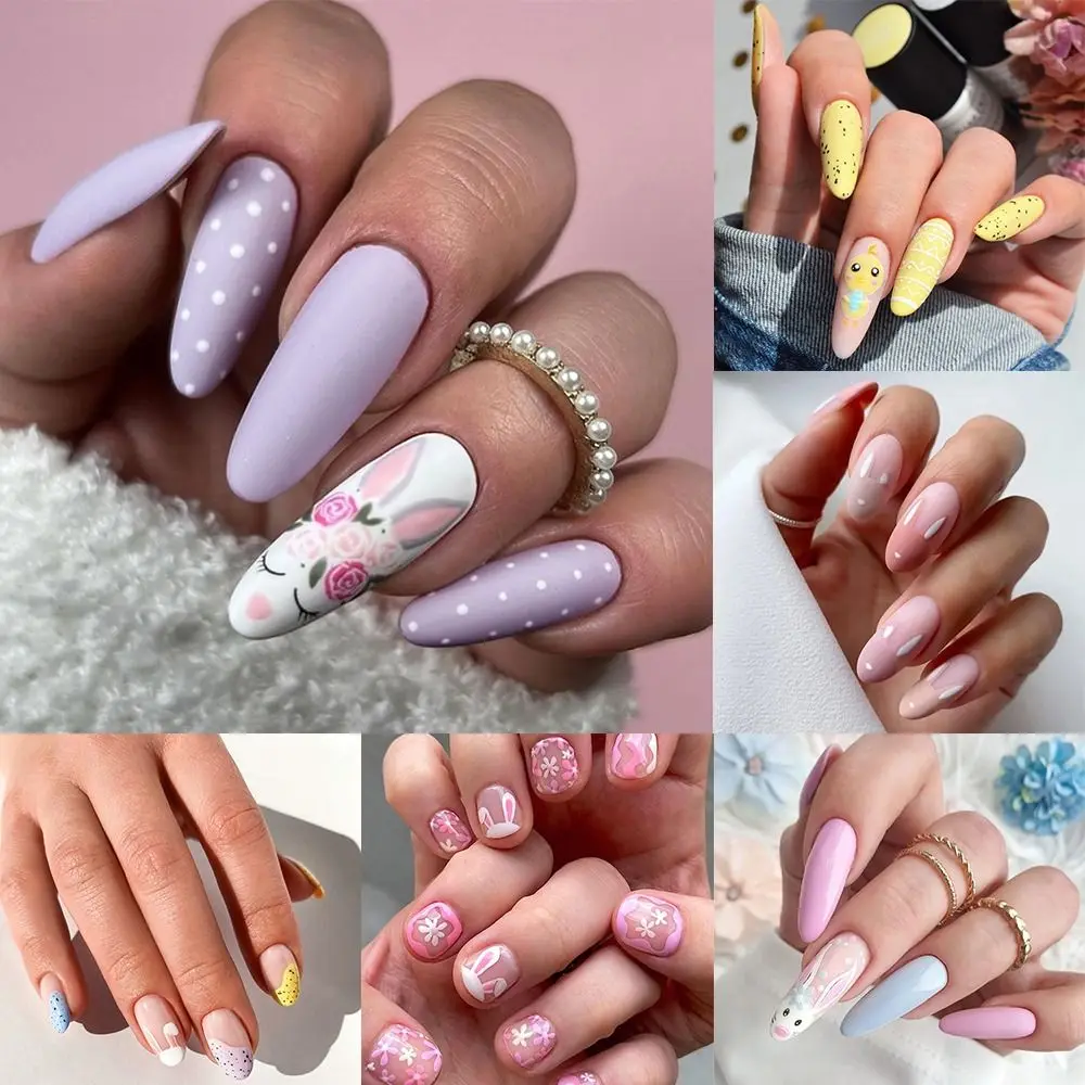 

24pcs Nail Tips DIY Lines Press on Nails Love Heart Almond French Glitter Fake Nails Long
