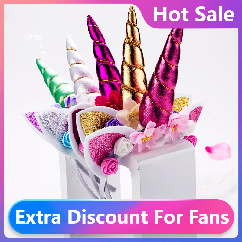 

Модные новые повязки на голову с цветами, кошачьими ушками, единорогом, детские головные уборы, реквизит для фото, обруч для волос для вечери...