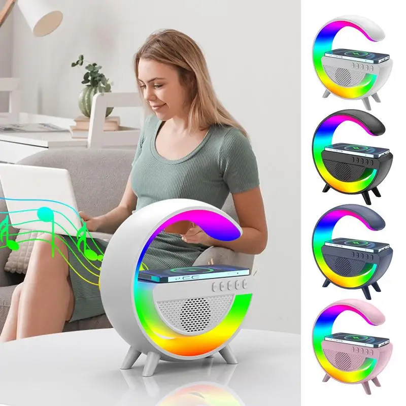 

3 In 1 LED RGB Night Light With Six Light Mods Atmosphere Lamps Speaker Wireless Charger Children Sleep Bedroom Decoration