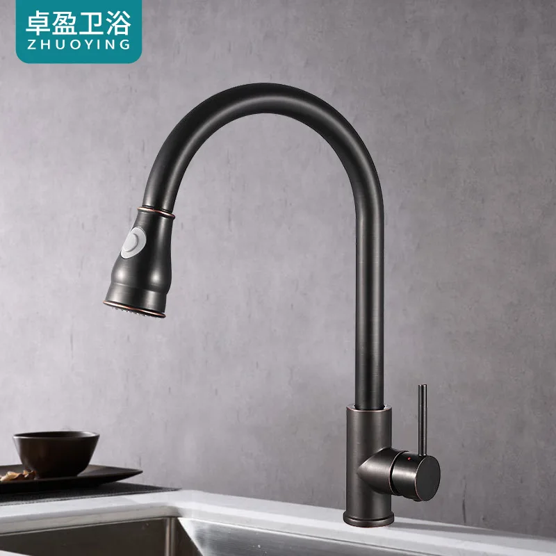 

Pull-out faucet kitchen sink faucet black rotating hot and cold faucet sink faucet
