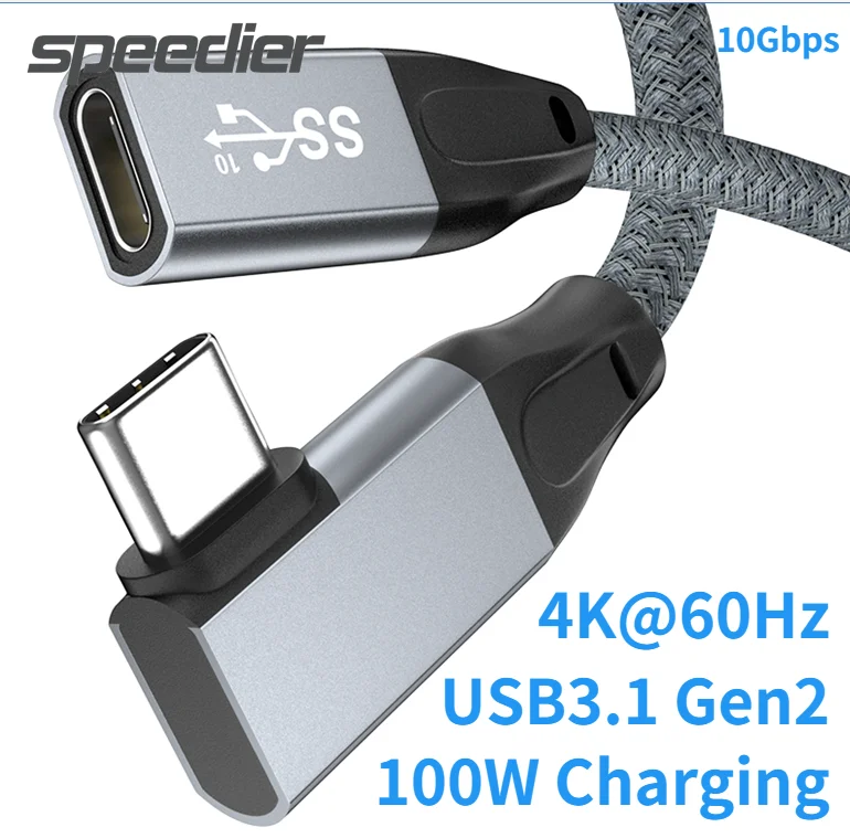 

USB 3.1 Type C Удлинительный кабель 90 градусов Gen2 10 Гбит/с Φ 3,1 штекер-гнездо 4K видеошнур L-образной формы удлинитель данных для быстрой зарядки