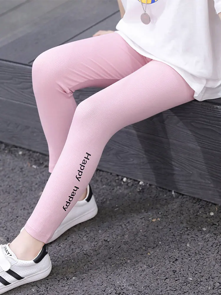 

Kids Solid Color Pants For Girls Stretch Printed Letters Skinny Leggings Spring Summer Soft Slim Trousers Children Pant Girl