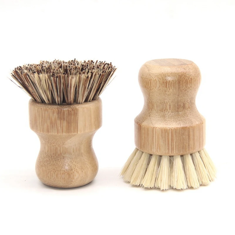 

Bamboo Round 2 Pack Mini Dishwashing Brush Natural Scrubbing Brush Durable Scrubber Cleaning Kit For Cleaning Pots And Pans And