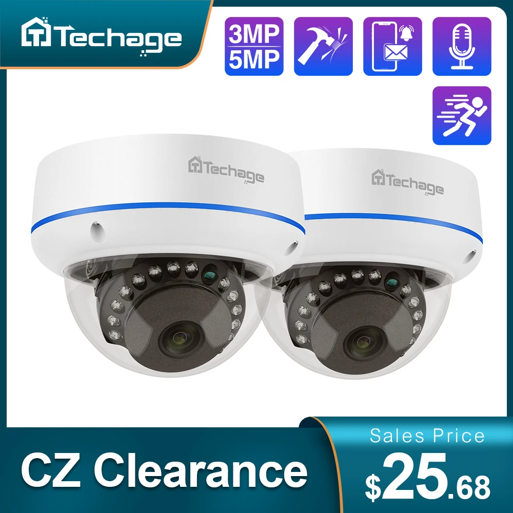 

Techage H.265 1080P 3MP 4MP 5MP Indoor Dome 48V POE IP Camera Audio VandalProof IPC P2P Video CCTV Security Surveillance