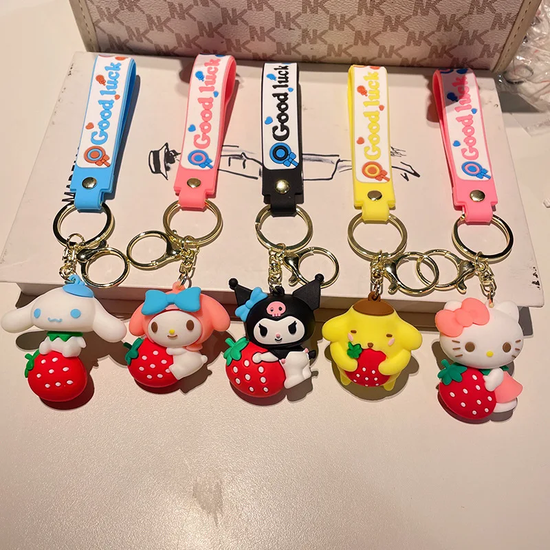 

Kawaii Sanrio Hello Kitty Kuromi Pendant Cinnamoroll My Melody Cartoon Anime Hold Strawberry Doll Schoolbag Car Keychain