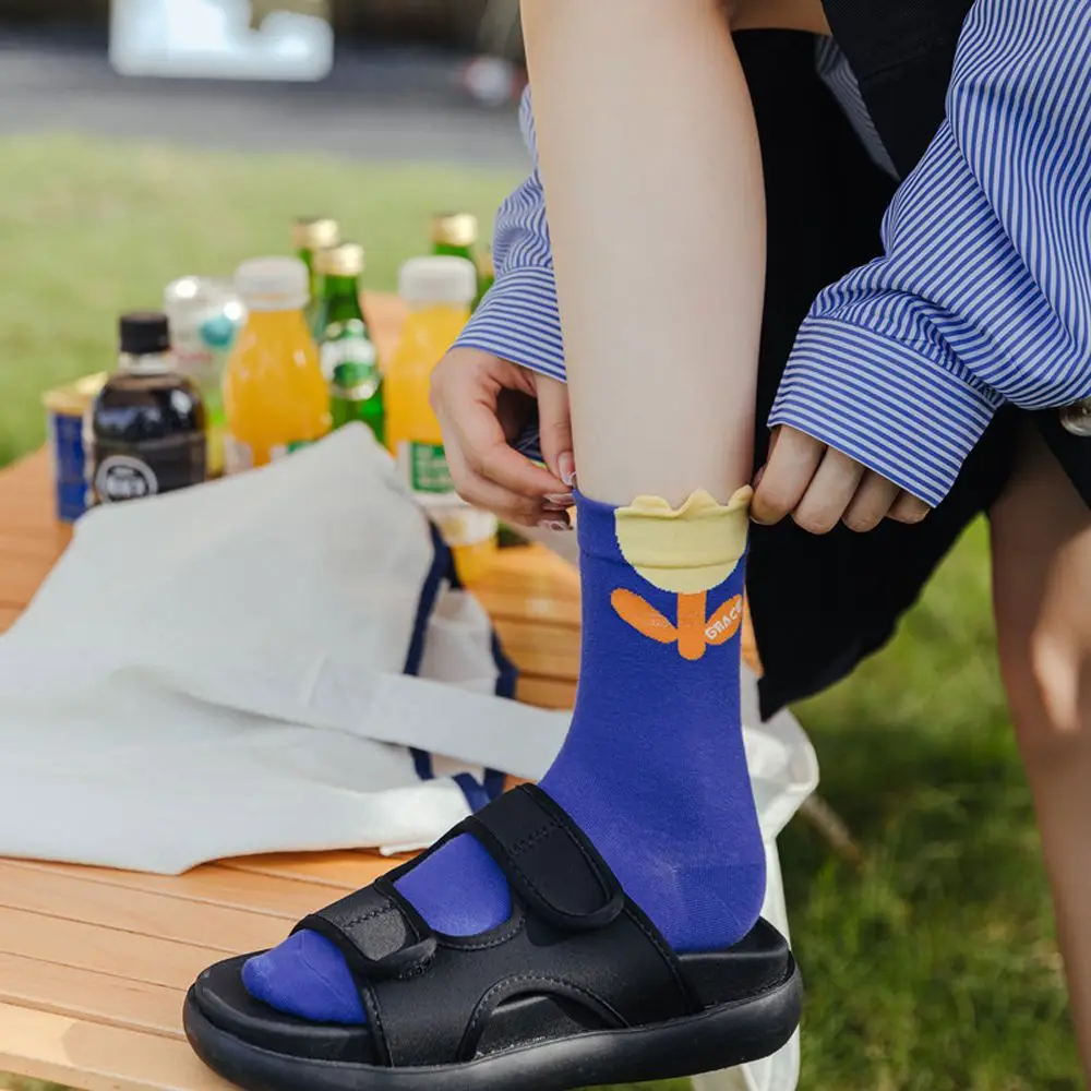 Милые носки в Корейском стиле с мультяшными тюльпанами и цветами женские уличные