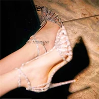 sexy rhinestones pointed toe cutout high heels sandals blingbling open toe ankle buckle stiletto heels party wedding gladiator