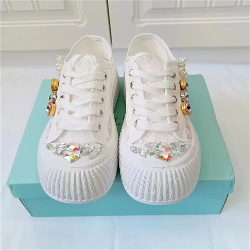 

Tassel pearl trim handmade custom leisure all fashion low top canvas shoes walking sports women 35-39
