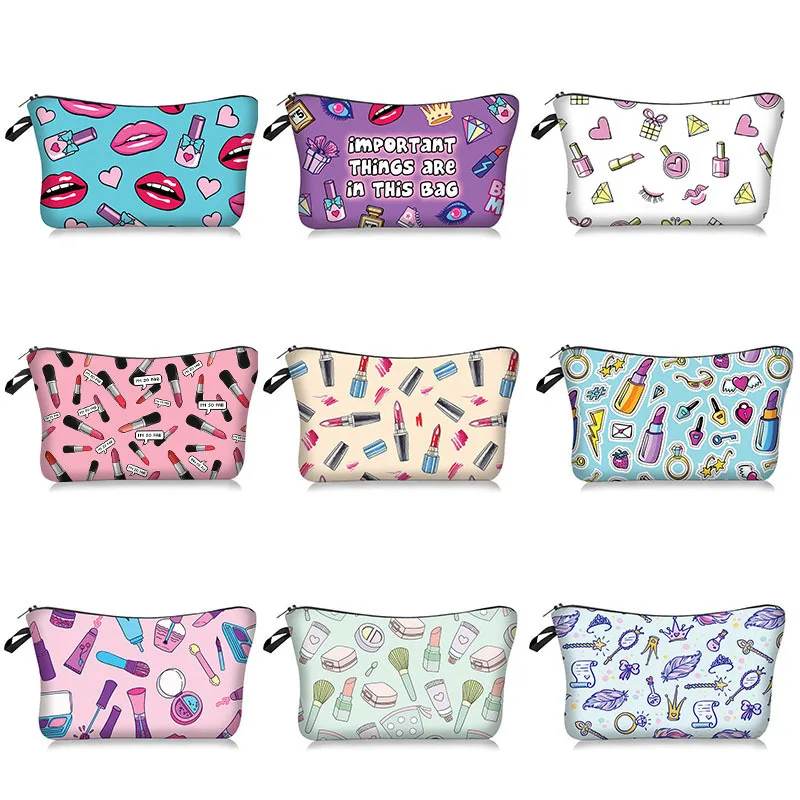 

Polyester Lipstick Lip Print Pattern Women Travel Storage Bag Toiletries Organize Cute Cosmetic Bag Portable Make Up Bag Neceser