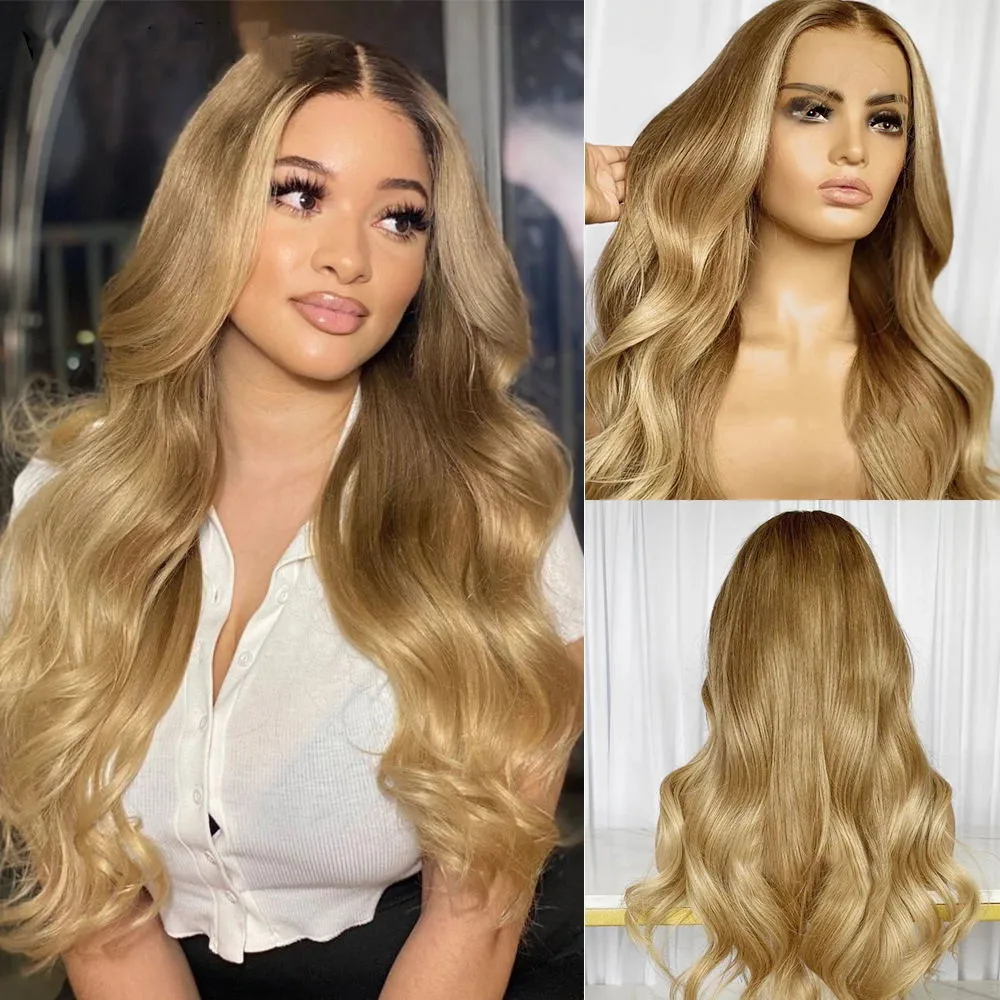 

Brown Blonde Full Laee Human Hair Wigs Body Wave Lace Front Wig Pre Plucked Brazilian Remy Hair 28inch 13x6 Lace Front Wig 150%