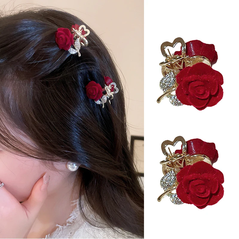

Новинка 2023, роза, цветок, мини-фотоэлементы, красный Флокированный кристалл, стразы, Акула, захват, зажим, аксессуары для волос, женский пояс