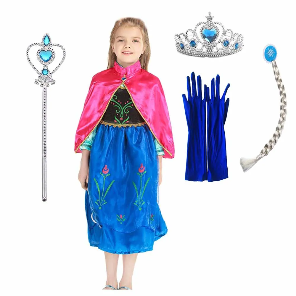 Платье Анны и Эльзы для девочек изящный костюм принцессы летние платья с высоким