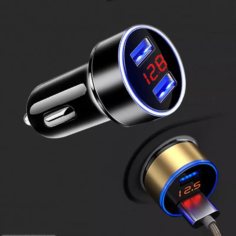 

Car Charger For Cigarette Lighter Smart Phone USB Adapter Mobile Phone Charger Dual USB Digital Display Voltmeter Fast Charging