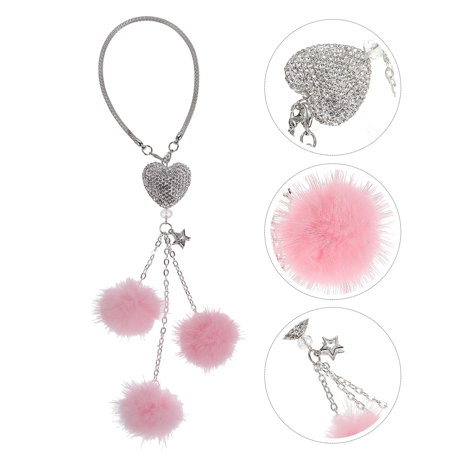 

Pendant Crystal Rhinestones Fur Ball Car Decor Interior Heart Rearview Hanging Ornament Child Adornment Auto