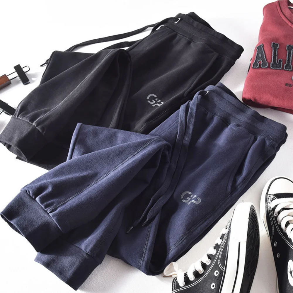 

Japanese Fashion Brand Autumn Cotton Terry Ankle-Tied Sweatpants Men 's Pants Simple Casual Closing Sports Pants