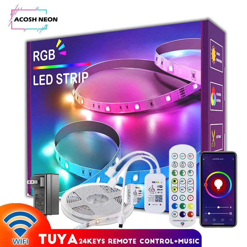 Smart Life led strip lights with remote 5M 10M 15M 20M led rope light Voice Control color changing led for bedroom Decoration