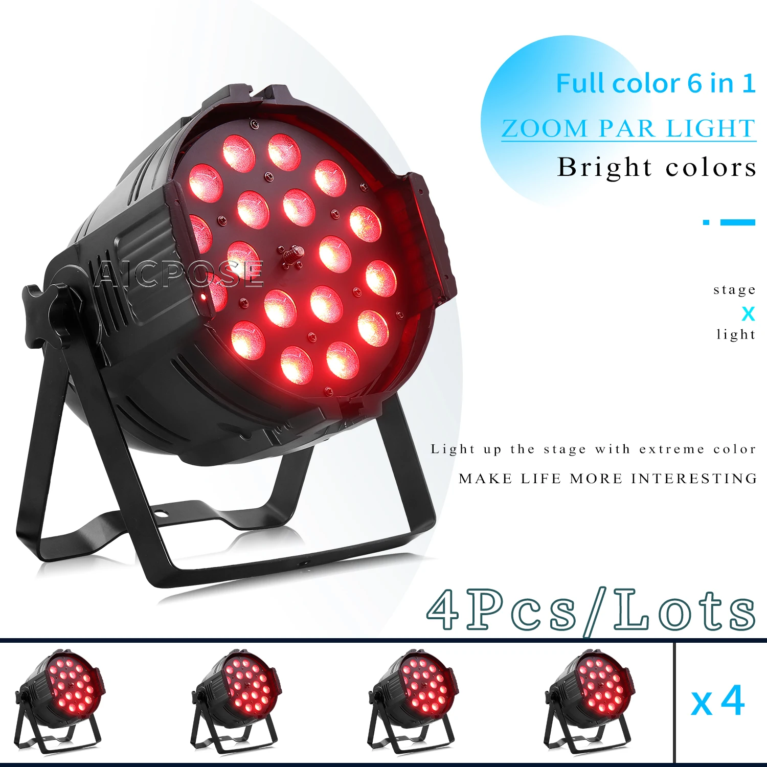 

4Pcs/Lots 18x12W/18x18W RGBWA UV LED Zoom Par Light 10~45 ° Electric Zoom For Disco DJ Music And Dance Party Performance Lights