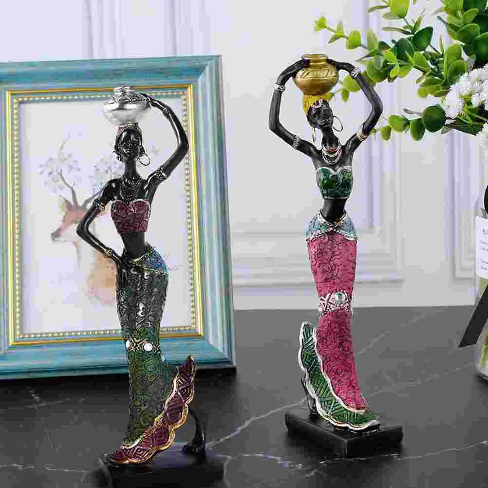 

2Pcs African Women Figure Home Decor Accents African Woman Figurines
