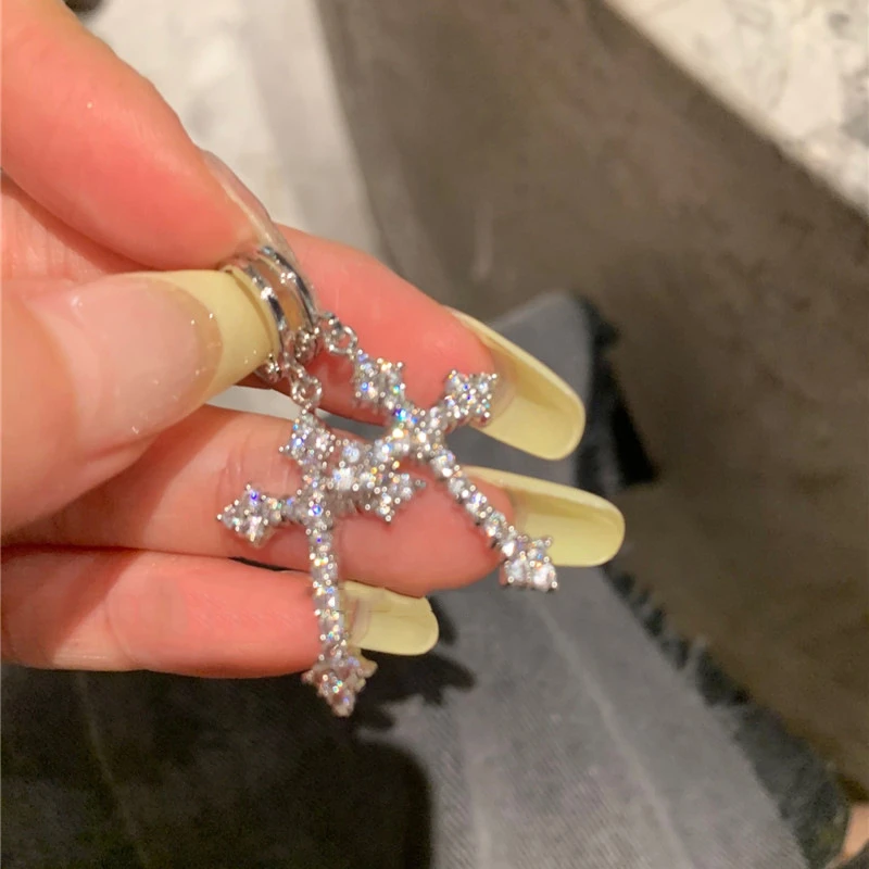 

Cool Pink Rhinestone Zircon Cross Earrings For Women New Korean Fashion Earring Daily Birthday Party Jewelry Gifts