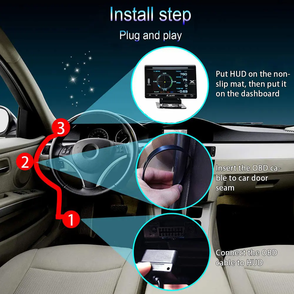 Фото LUFI X7 Gauge 4-й OBD GPS Проекционный дисплей Давление масла с турбонаддувом Температура масла G Значение Гироскоп ЖК-дисплей со светодиодом RGB №5