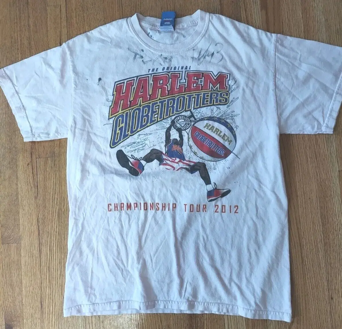Vtg 2012 футболка с автографом Harlem Globetrotters