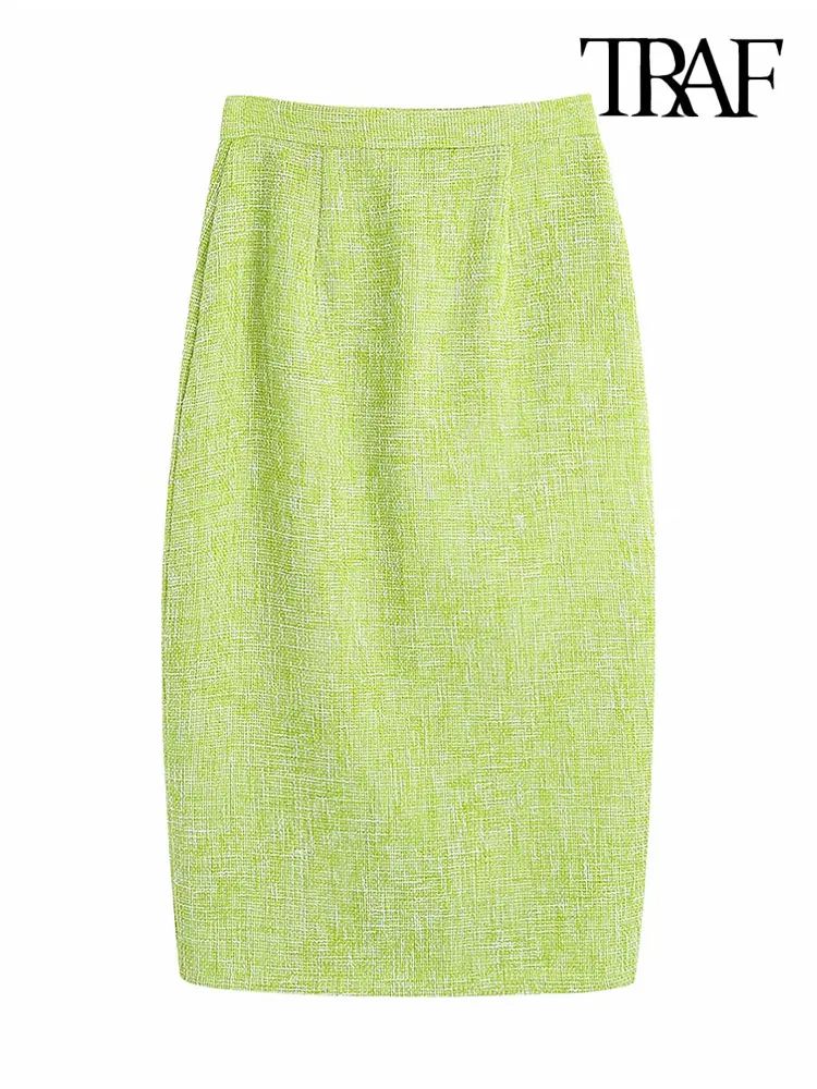 Юбка траф Женская твидовая средней длины модная Винтажная с завышенной талией