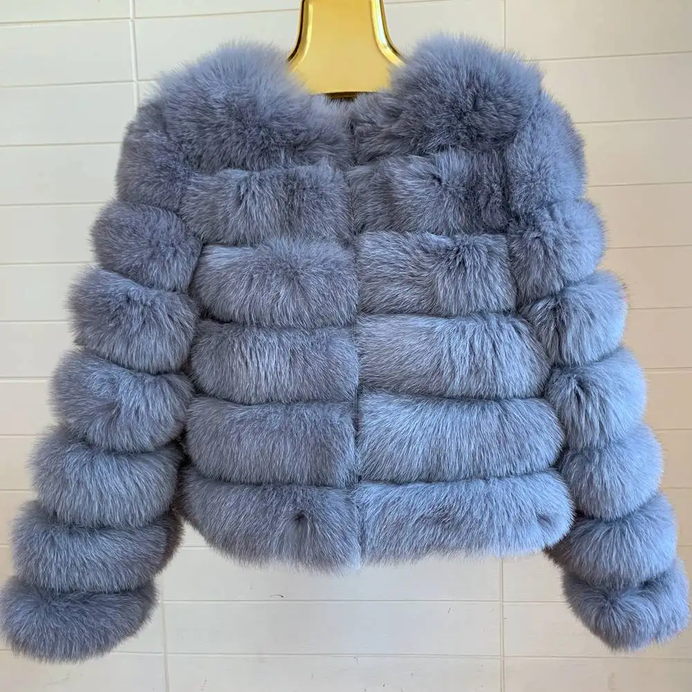 Пальто из натурального меха лисы наряд с длинными рукавами качественные женские