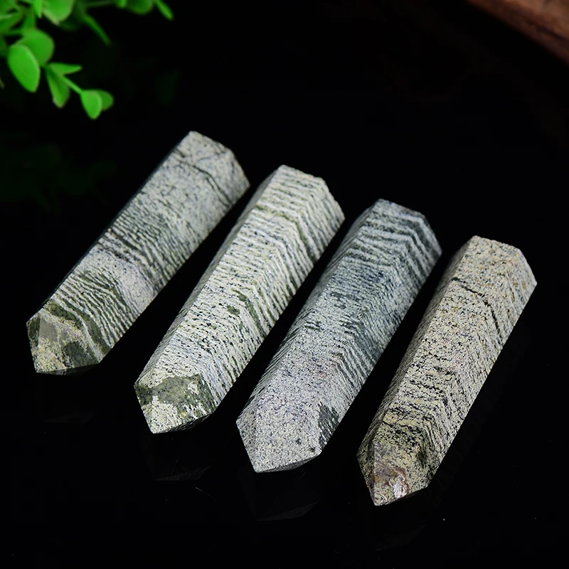 

Natural Green Zebra Stone Crystal Point Hexagonal Column Real Ore Magic Wand Healing Power Stone Home Decoration Gift