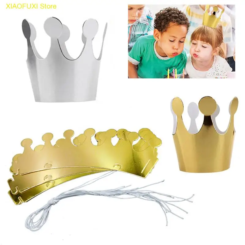 

10Pcs Gold Silver Birthday Cap Paper Kids Happy Birthday Paper Hats Princess Crown Party Decoration Festive Party Supplies
