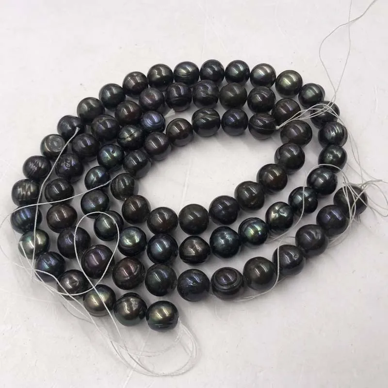 ELEISPL Lots 2 Strands 11-12mm Deep Black Freshwater Pearl Strings Near Round Potato #22010337-6