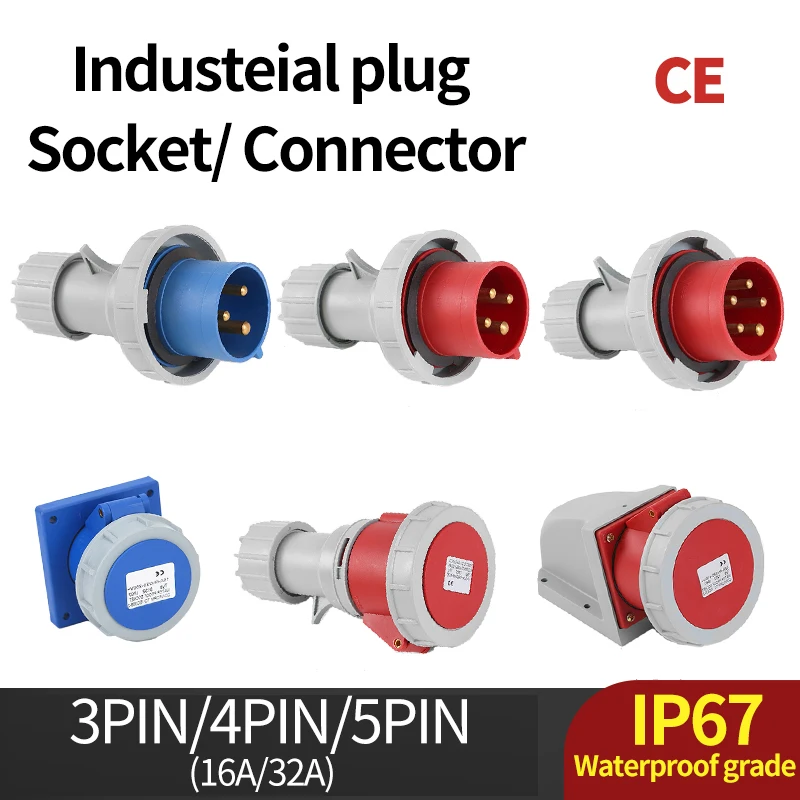 

Industrial Plug and Socket 3P/4P/5Pin Electrical Connector 16A 32A IP67 waterproof Wall Mounted Socket MALE FEMALE 220V 380V