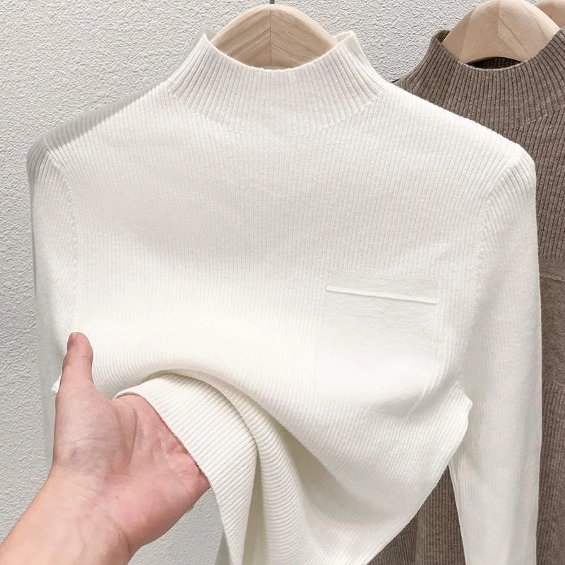 

Пуловер, свитер, популярный зеленый вязаный свитер с полувысоким воротником, женский свитер на осень и зиму, Женский пуловер