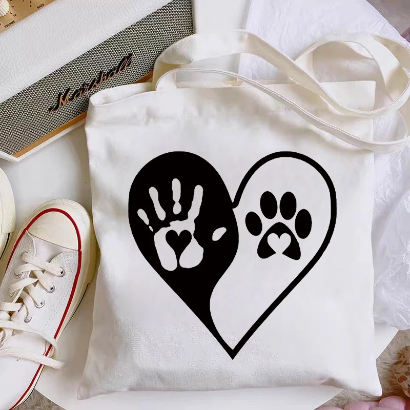 

Large Capacity Women Shopping Bag Handprint dog Paw Love Printing Creative Cartoon Tote Bags foldable shopper bag reusable bag