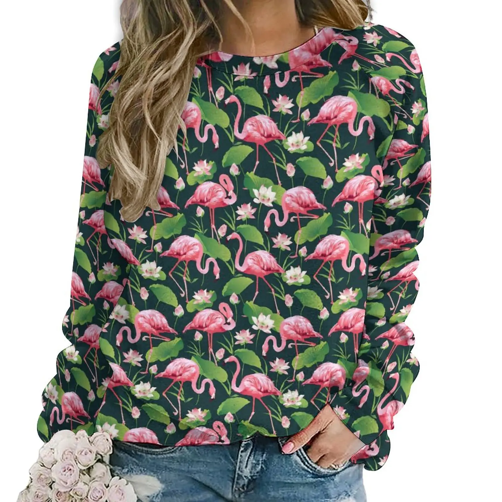 

Tropical Birds Casual Hoodies Autumn Flamingo White Lily Y2k Hoodie Womens Long Sleeve Oversize Classic Custom Sweatshirts