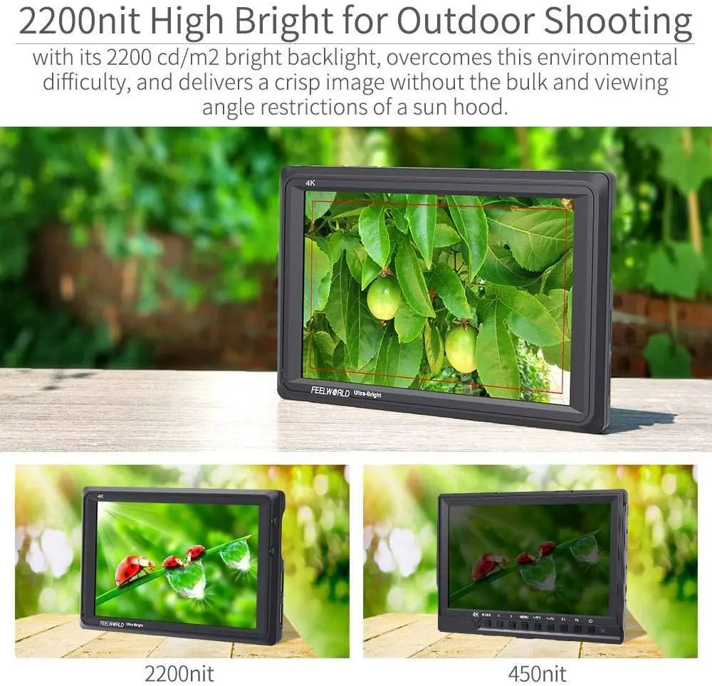 Фото 7-дюймовый монитор для камеры FEELWORLD FW279, яркость 2200 нит, 4K HDMI, гистограмма формы сигнала для кинематографистов и съемок на открытом воздухе. №2