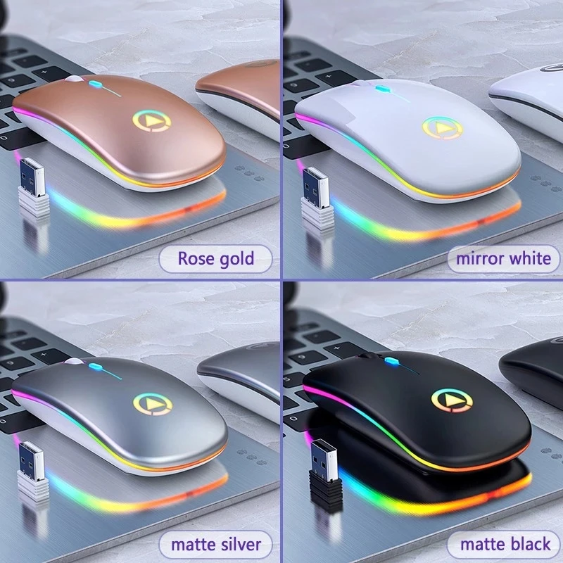 

Wireless Mouse RGB Rechargeable Mouse Wireless Computer Mute Mouse LED Backlit Gaming Office Mouse Laptop Accessories