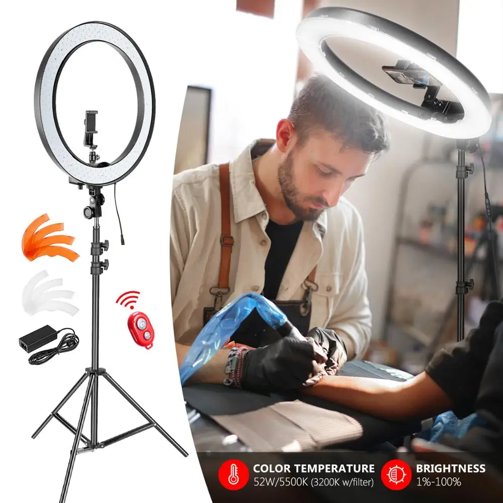 

Neewer Selfie LED Ring Light Upgraded 18-inch Outer Dimmable with Rotatable Phone Holder,Ring Lamp for smartphone Youtube Makeup
