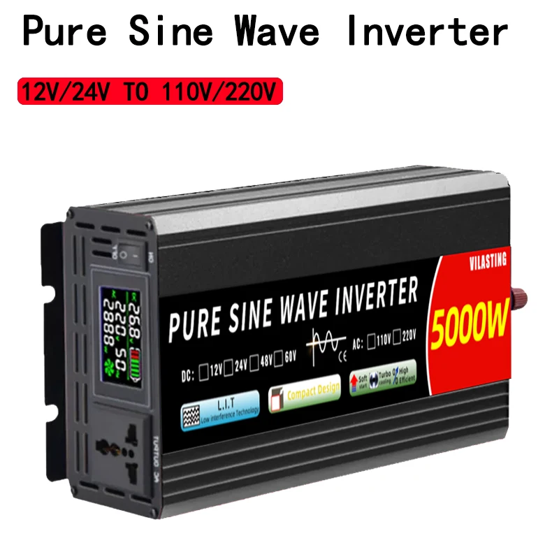 Инвертор 5000 Вт 12 В/24 В 110 В/220 В немодулированный синусоидальный сигнал 4000 Вт Инвертор 24 в 110 в пост. Тока на переменный ток портативный Преобразователь мощности автомобильный Солнечный инвертор