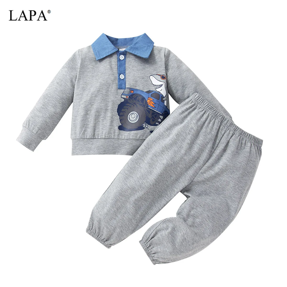 

Комплект для мальчиков LAPA, на Возраст 3-24 месяца, с отложным воротником, из 2 предметов, однотонные милые штаны с мультяшным рисунком, повседн...