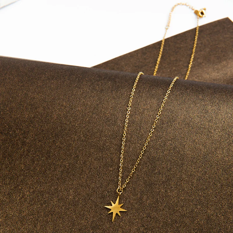 

Six Pointed Star Pendant Necklace Minimalist Gold Color Plated Stainless Steel Choker Sun Arrow Clavicle Chain For Girls