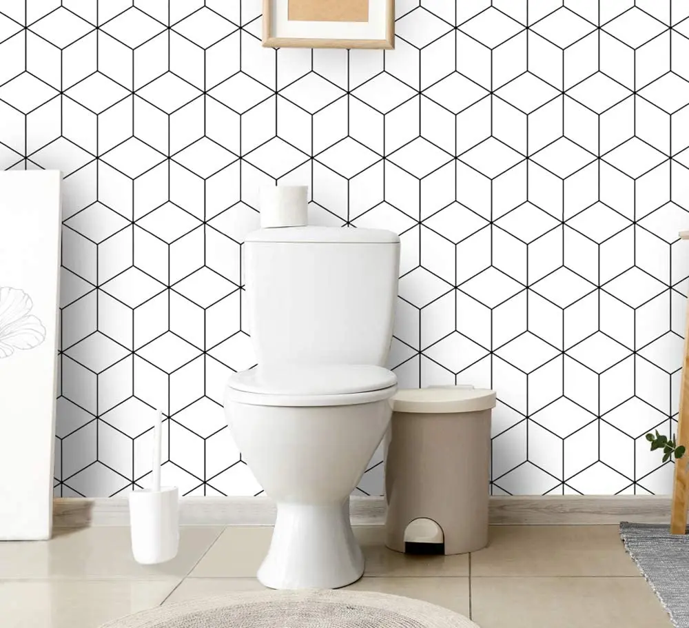 

3D Wallpaper Self-adhesive Vinyl Wall Sticker Bedroom Background Wall Cabinet STICKER WHITE Grid Square Roll Paper Film