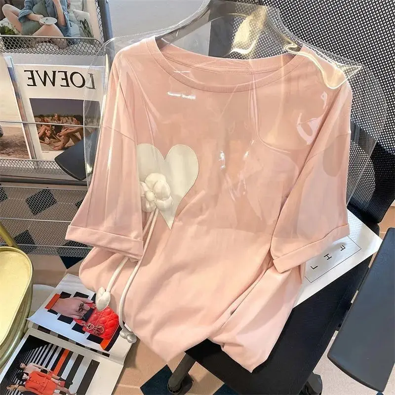 Женская футбольная рубашка Y2K с вышитым сердцем и 3D-цветочным модом в стиле Coreana