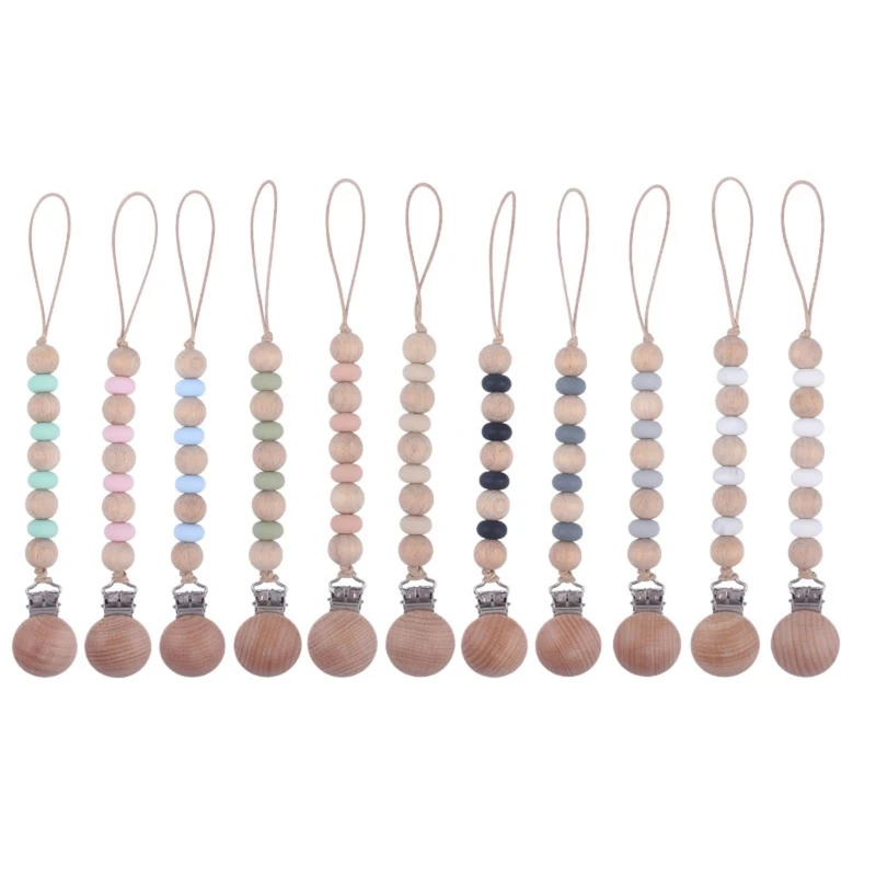 

Handmade Baby Beech Wooden Beads Pacifier Chain Clip Newborn Nipple Holder