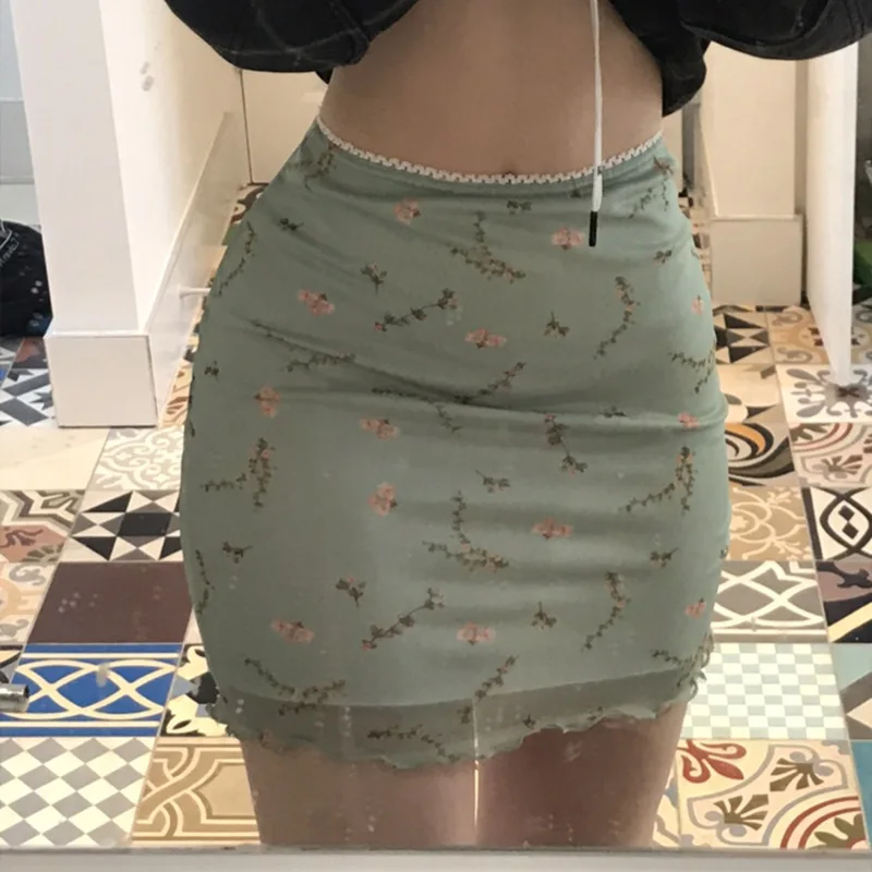 

Floral Printed Two-layers New Mini Skirts Harajuku Korean Retro Straight Skirt Women Aesthetic 90s Summer Outfits