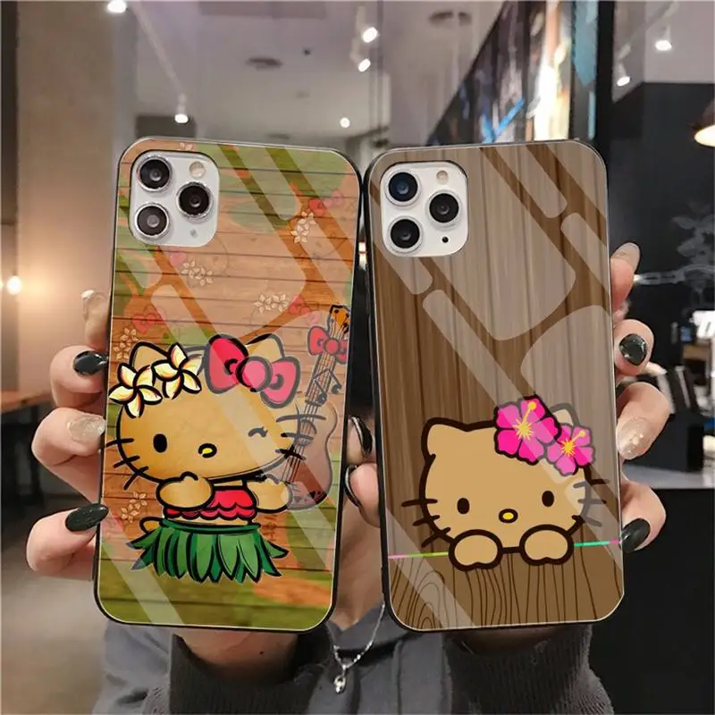 

Cute Hello Kitty Phone Case Tempered Glass For iPhone 13 12 Mini 11 Pro XR XS MAX 8 X 7 Plus SE 2020 Soft Cover