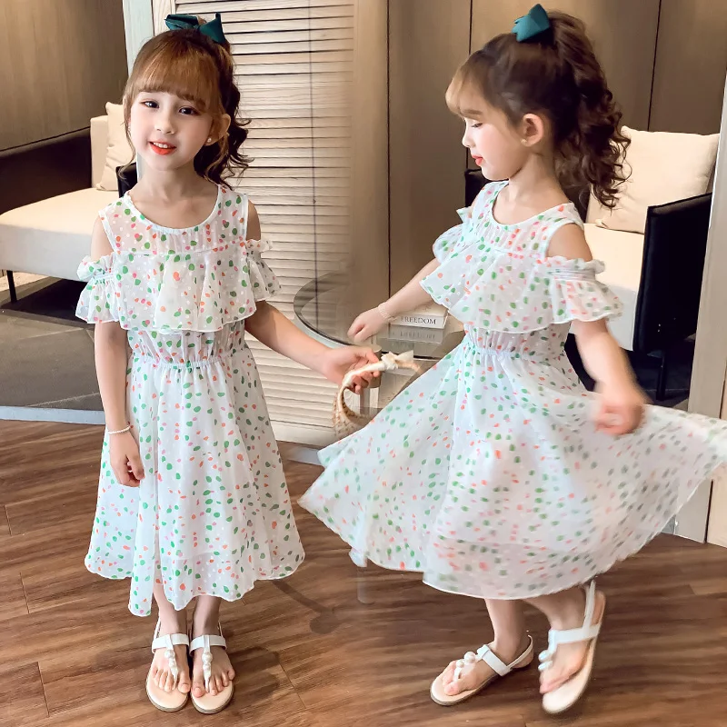 

Новинка, летнее дышащее платье для девочек с принтом, фабричная дешевая детская длинная юбка, весна-осень 2022, детское платье-торт, большая юб...